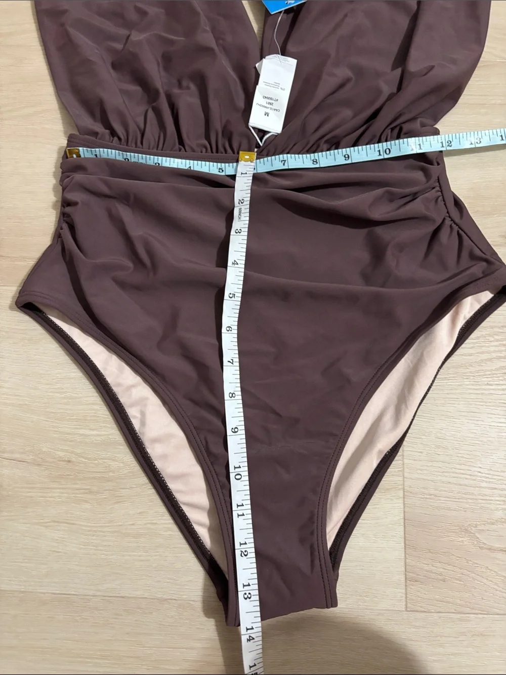 Cupshe chocolate Brown Deep-V One-Piece Swimsuit medium beach pool extra cover